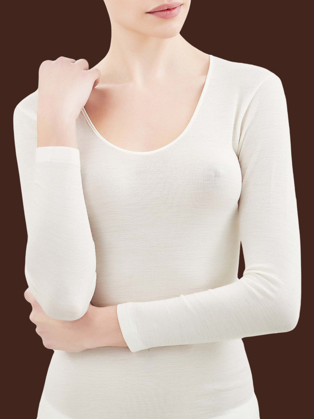 Maglia Manica Lunga Donna Oscalito Maglia Rasata In Lana E Seta Con Profili In Raso 3436 - Foto 2