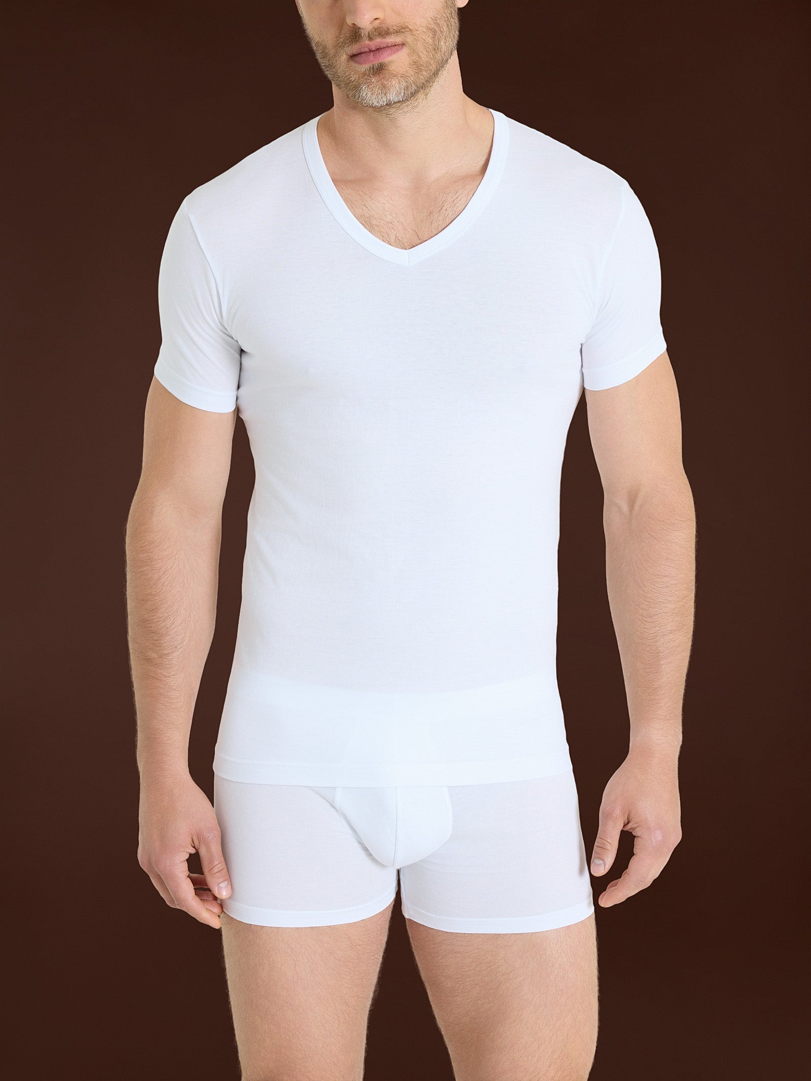 100% Cotton - Maglietta scollo a V in cotone  Bianchi Uomo - Ragno