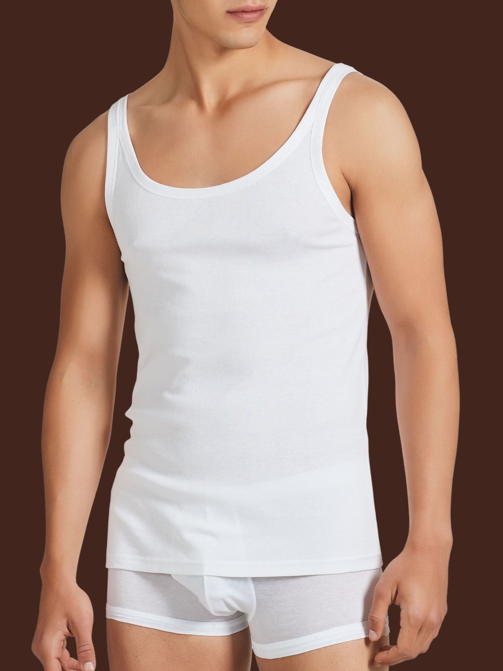 Rib - Canottiera spalla stretta in maglia unita di cotone Bianchi Uomo - Ragno