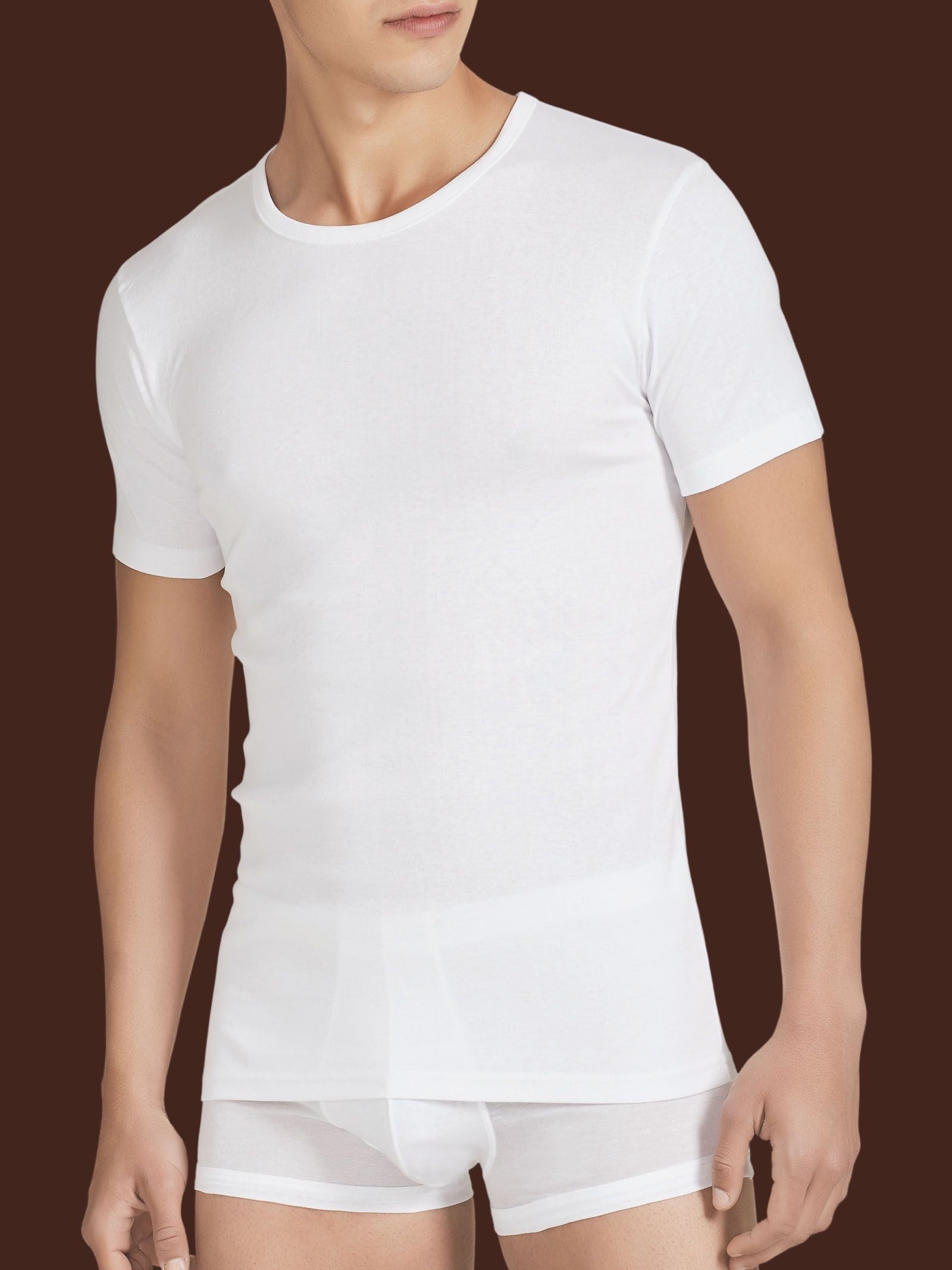 Rib - Maglietta girocollo in maglia unita di cotone Bianchi Uomo - Ragno