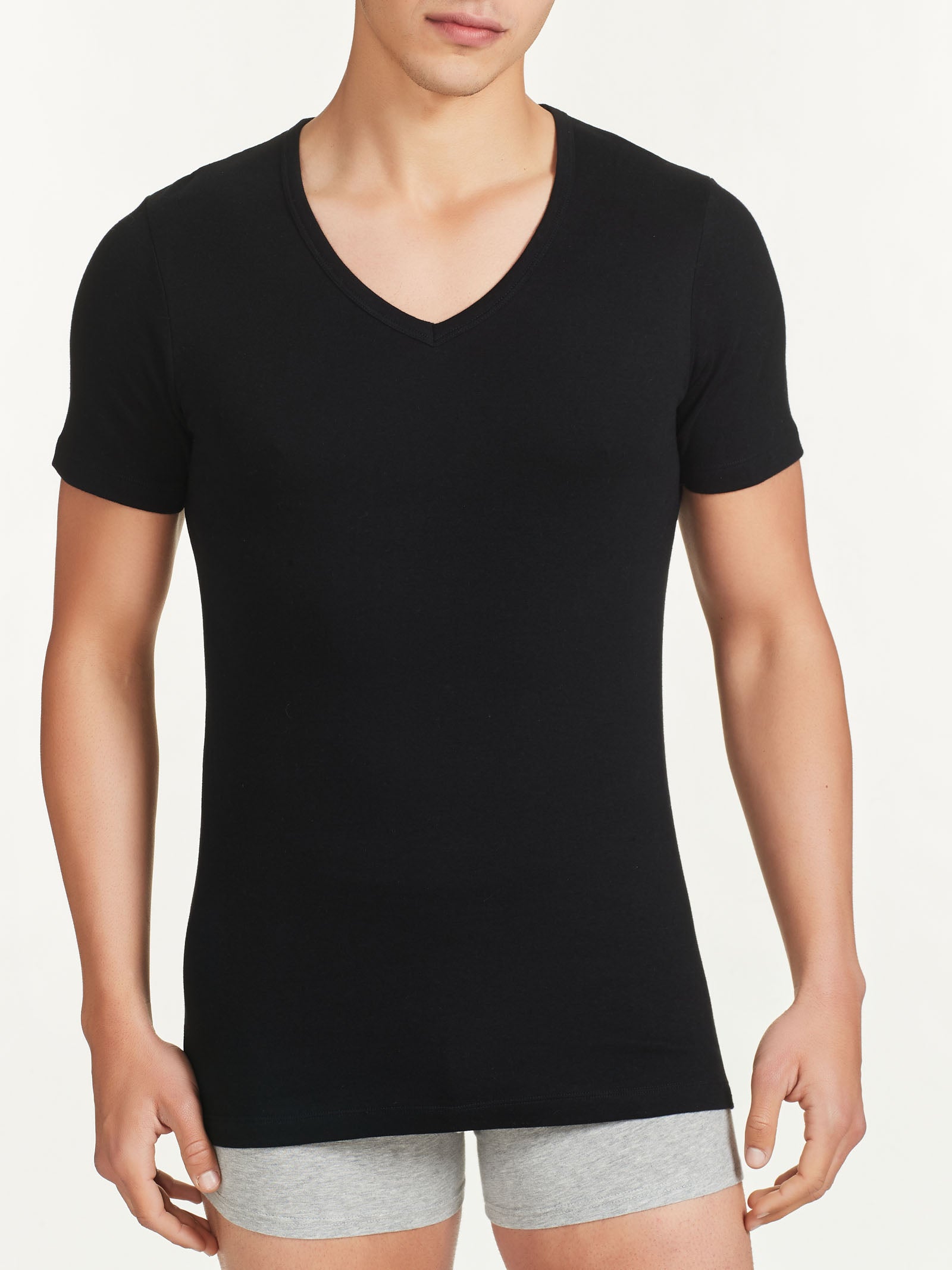 Interlock - Maglietta scollo a V in interlock di cotone Neri Uomo - Ragno