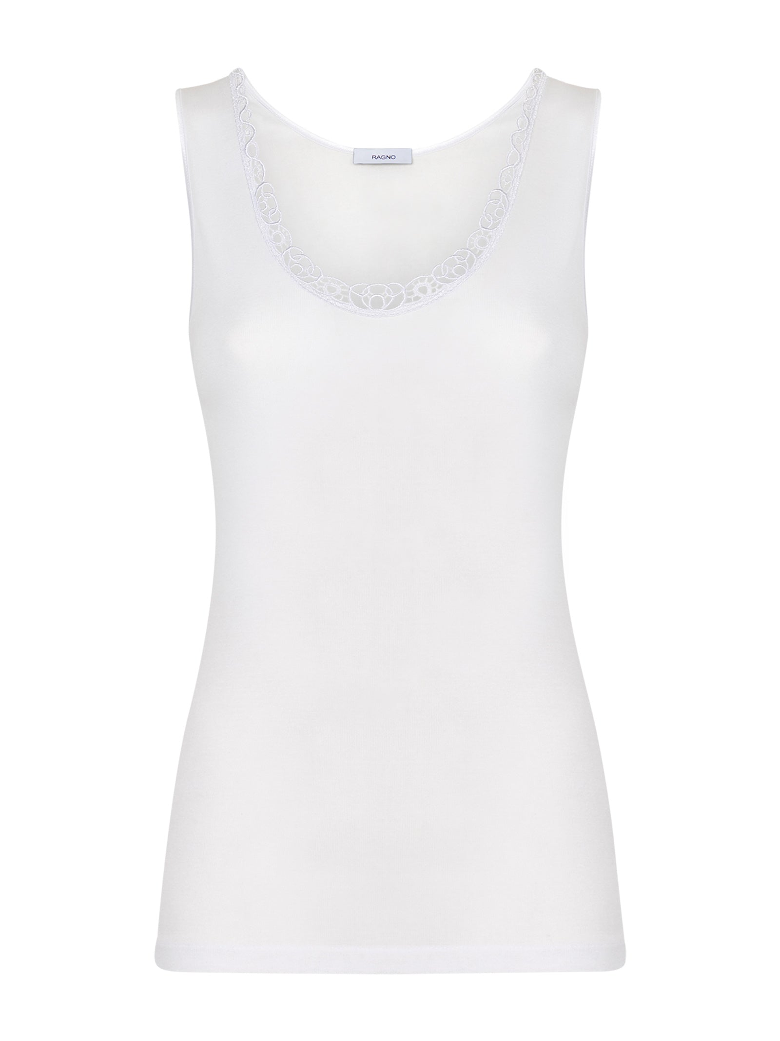 Filo di Scozia - Canottiera spalla larga in Filo di Scozia con pizzo Bianchi Donna - Ragno