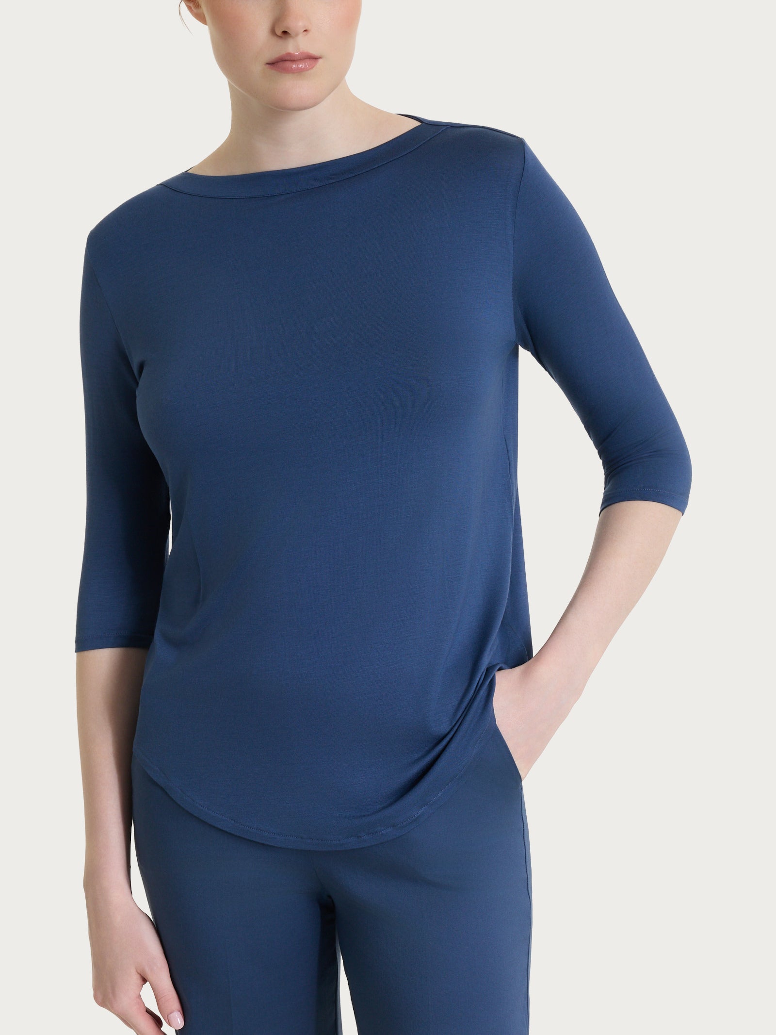 Maglietta con scollo a barchetta in Viscosa Summer Blu Donna - Ragno