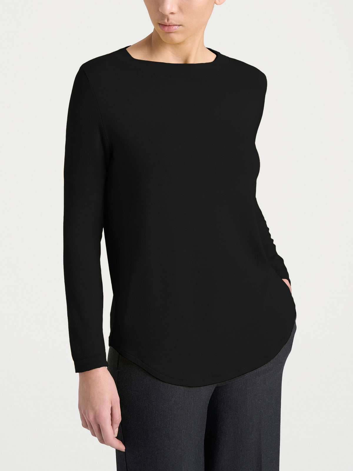 Maglietta con collo a barchetta in Jersey Strech Winter Viscosa Neri Donna - Ragno