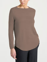 Women's Brown Winter Viscose Stretch Jersey Boat-Neck T-Shirt - Ragno