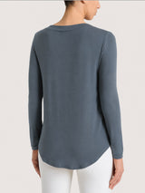 Women's Gray Winter Viscose Stretch Jersey Boat-Neck T-Shirt - Ragno