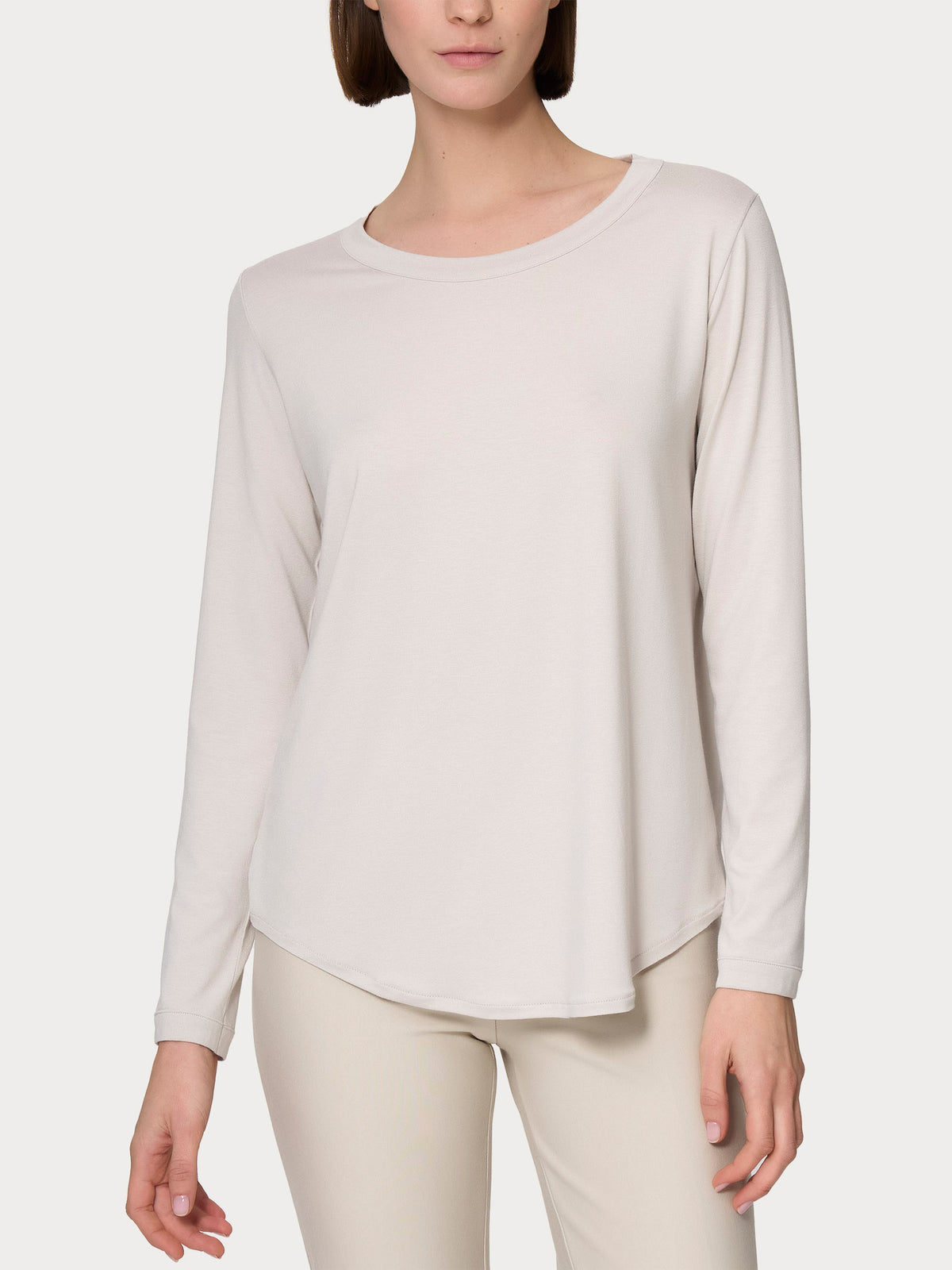 Maglietta girocollo con manica lunga in Jersey Strech Winter Viscosa Bianchi Donna - Ragno