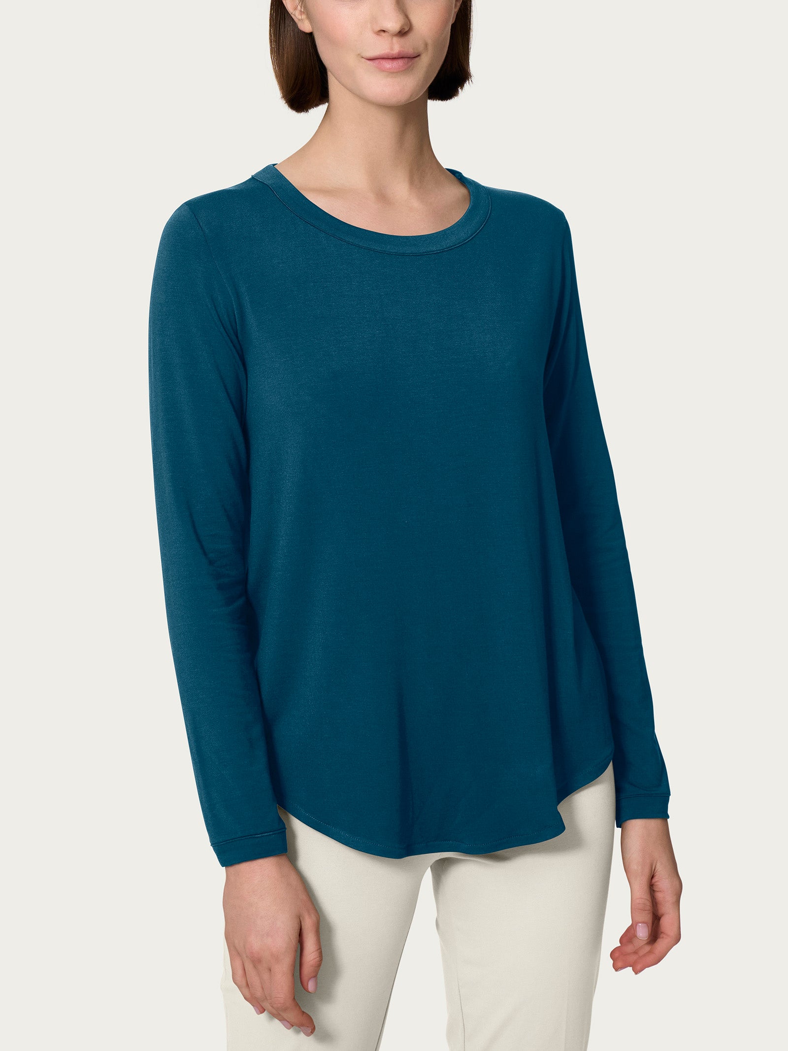 Maglietta girocollo con manica lunga in Eco Viscosa Blu Donna - Ragno
