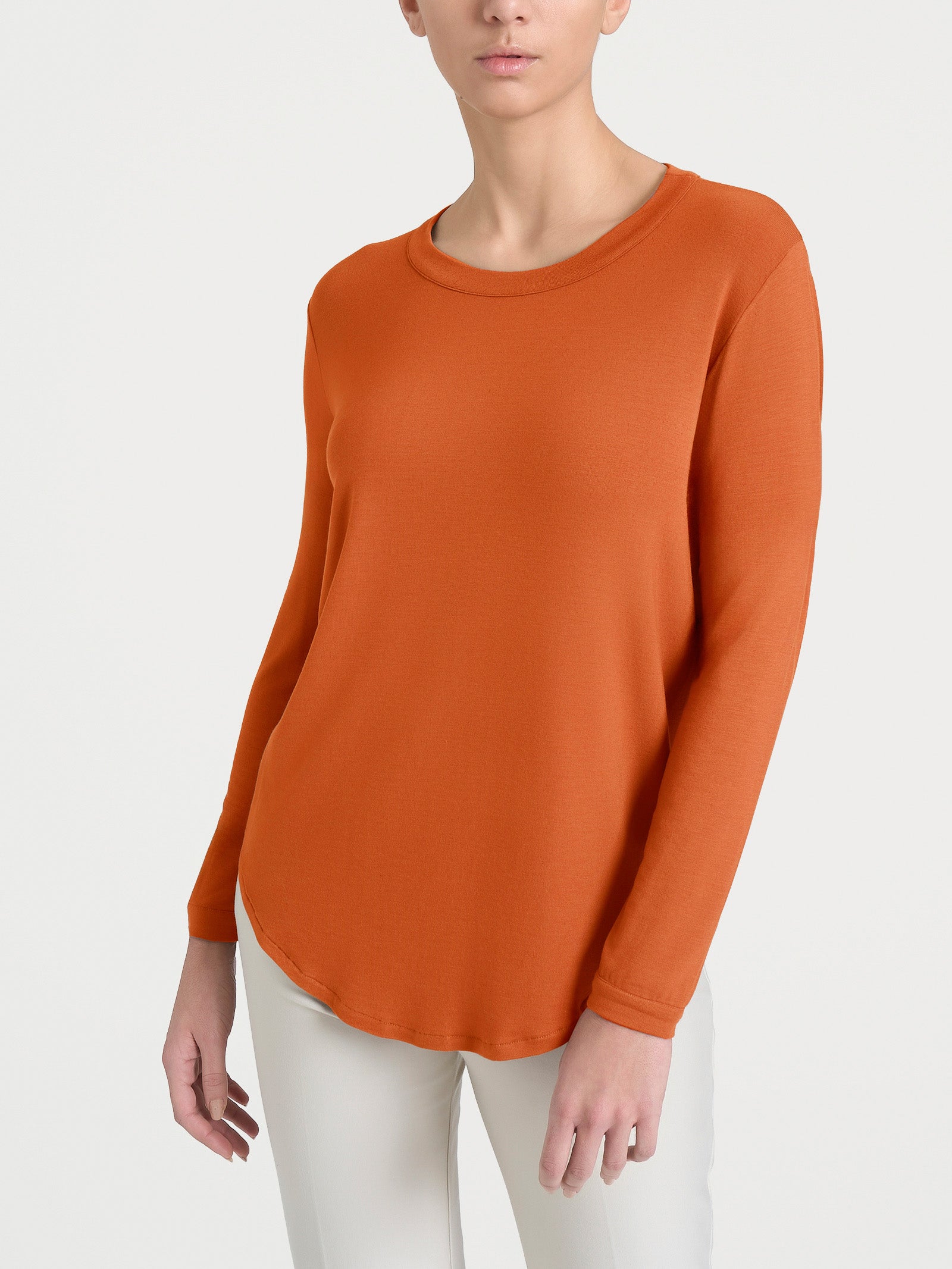 Maglietta girocollo con manica lunga in Eco Viscosa Arancioni Donna - Ragno