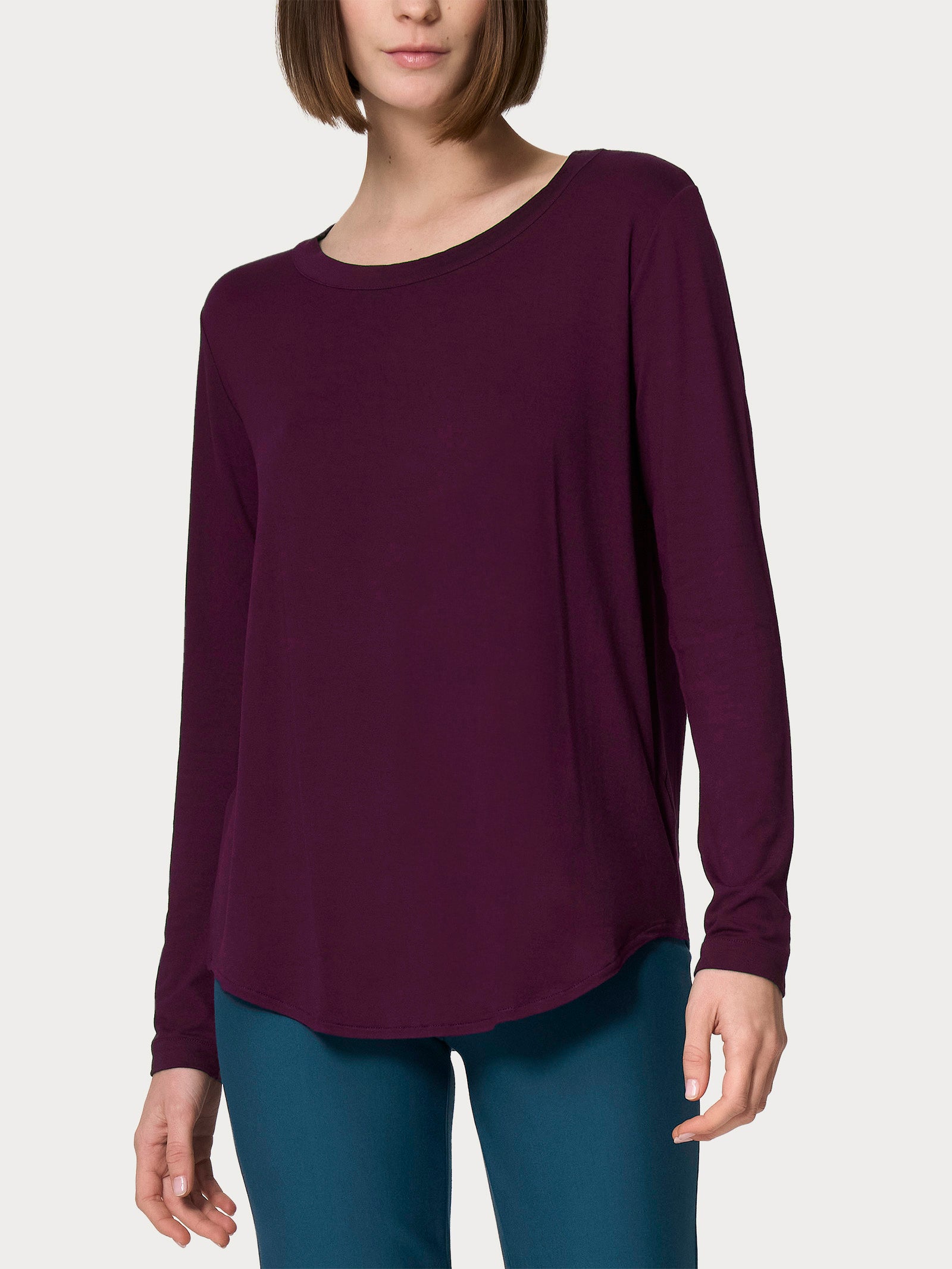 Maglietta girocollo con manica lunga in Eco Viscosa Viola Donna - Ragno