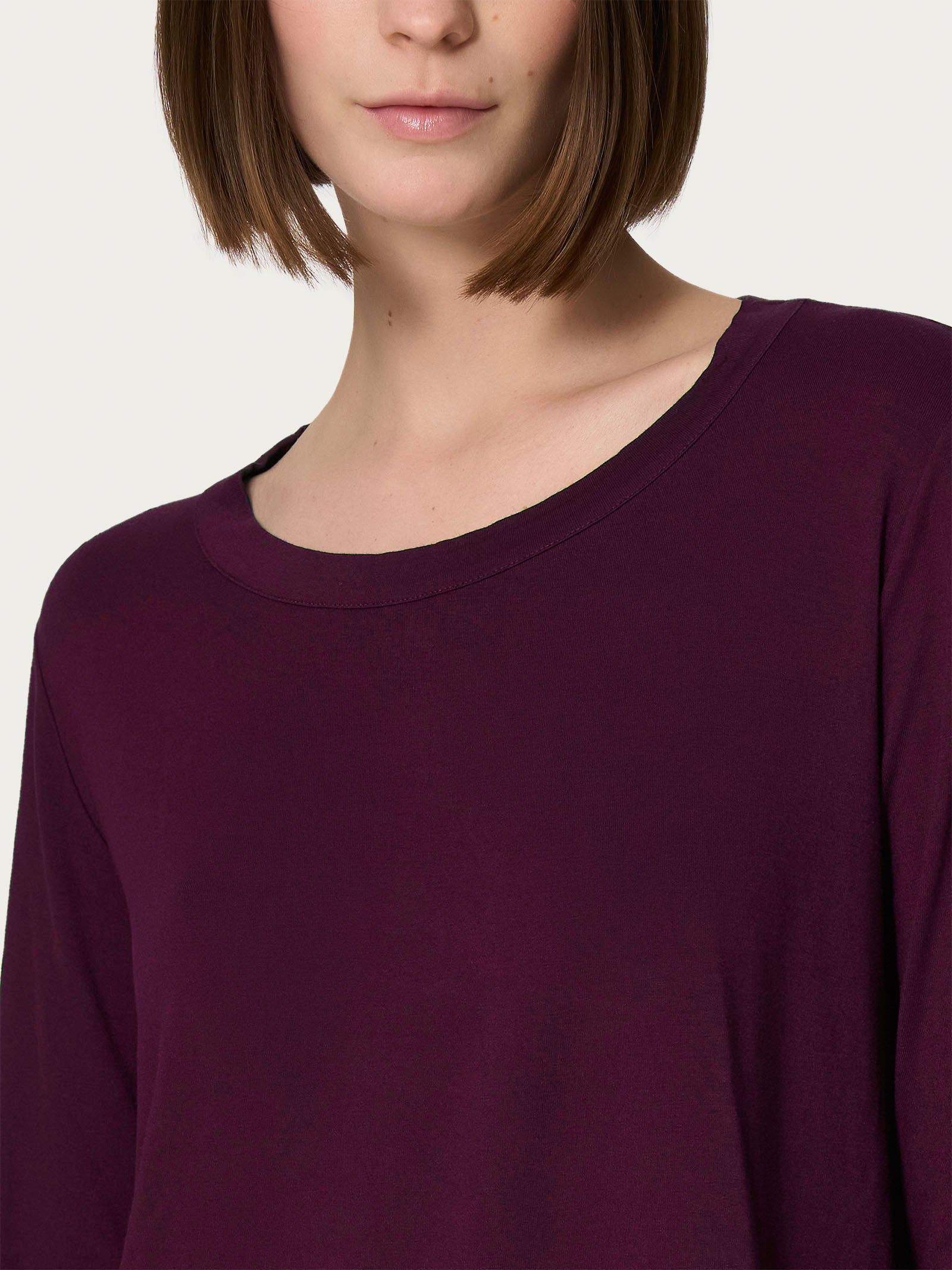 Maglietta girocollo con manica lunga in Eco Viscosa Viola Donna - Ragno