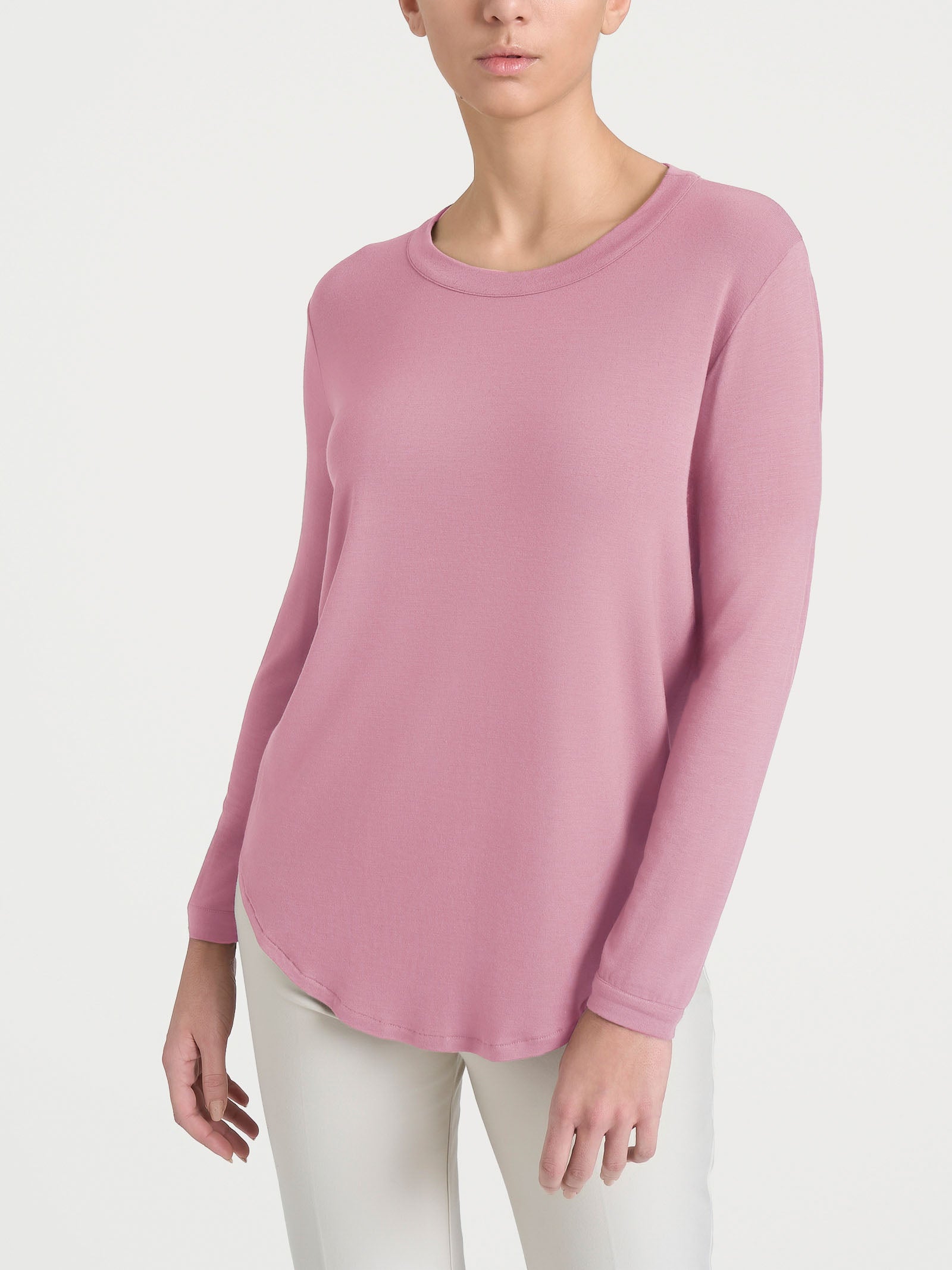 Maglietta girocollo con manica lunga in Eco Viscosa Rosa Donna - Ragno