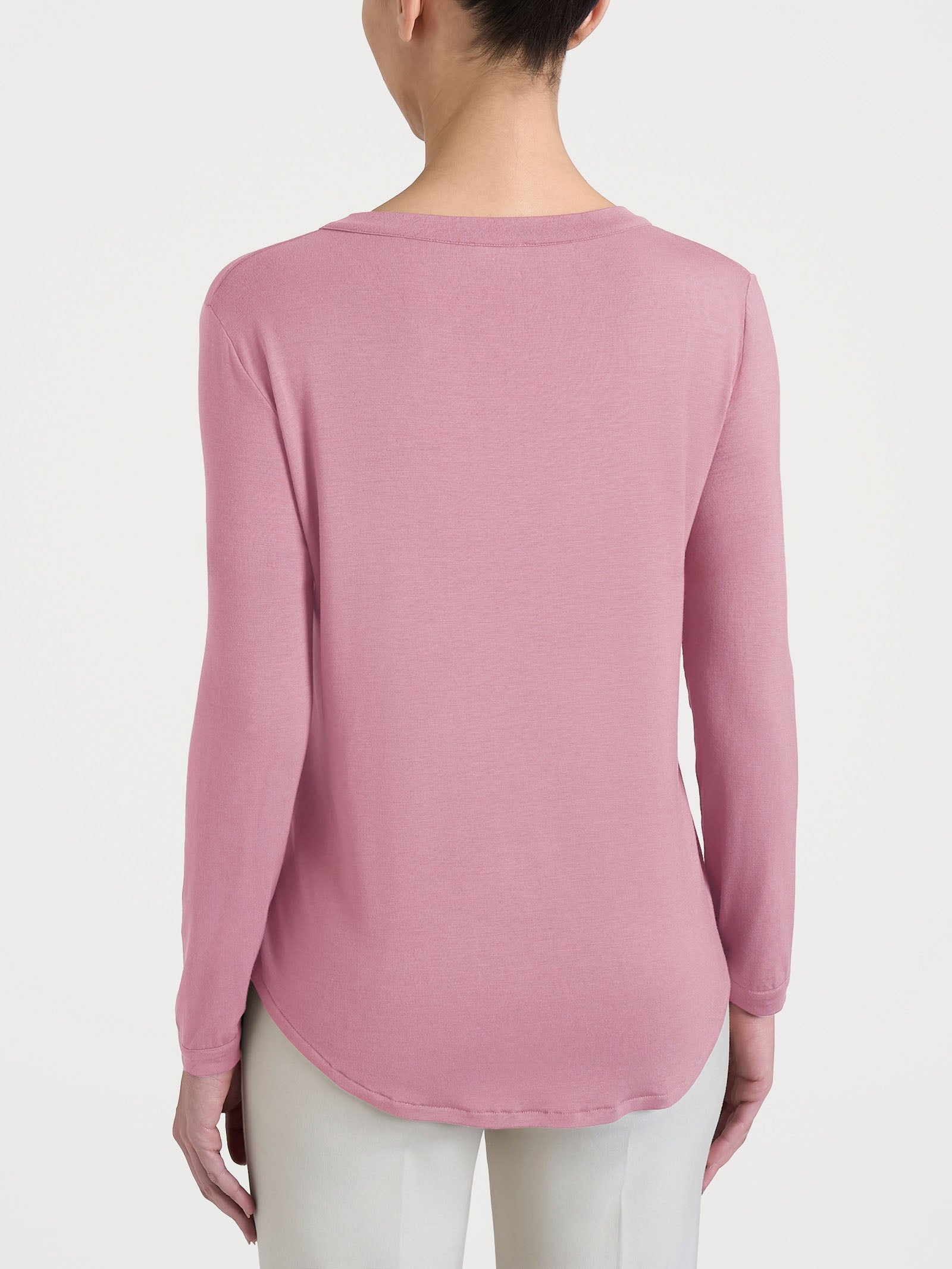Maglietta girocollo con manica lunga in Eco Viscosa Rosa Donna - Ragno