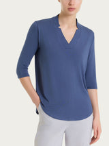 Sommer Viskose T-Shirt mit V-Ausschnitt Blau für Damen - Ragno