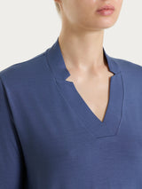 Sommer Viskose T-Shirt mit V-Ausschnitt Blau für Damen - Ragno