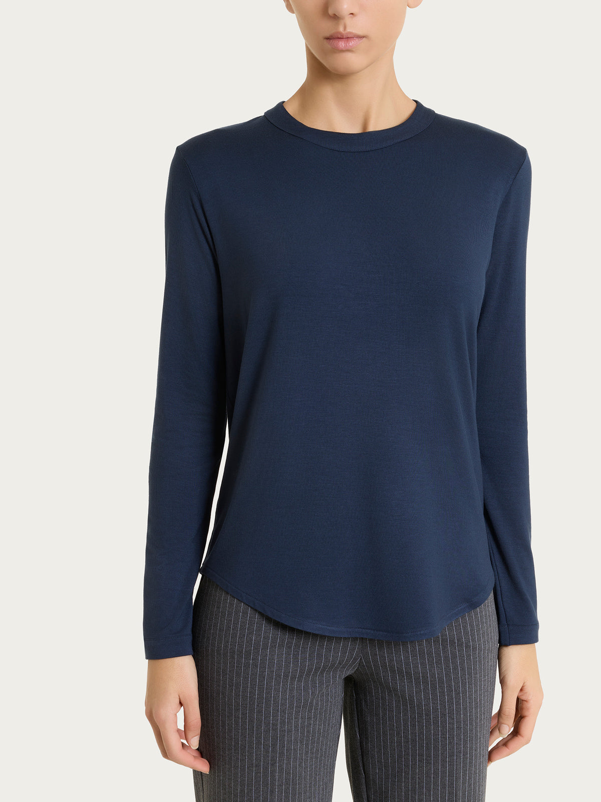 Maglietta a girocollo chiuso in Jersey Strech Winter Viscosa Blu Donna - Ragno