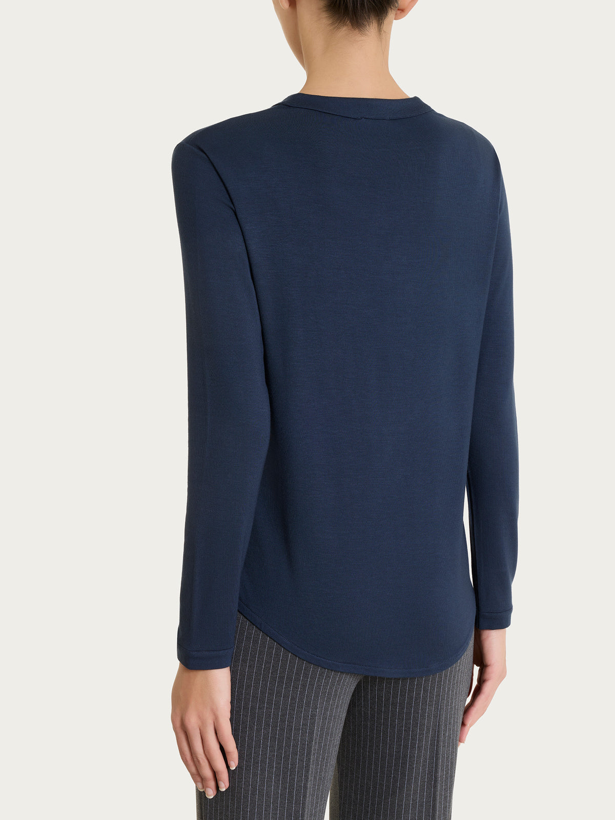 Maglietta a girocollo chiuso in Jersey Strech Winter Viscosa Blu Donna - Ragno