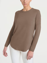 Women's Brown Winter Stretch Viscose Jersey Crew-Neck T-Shirt - Ragno