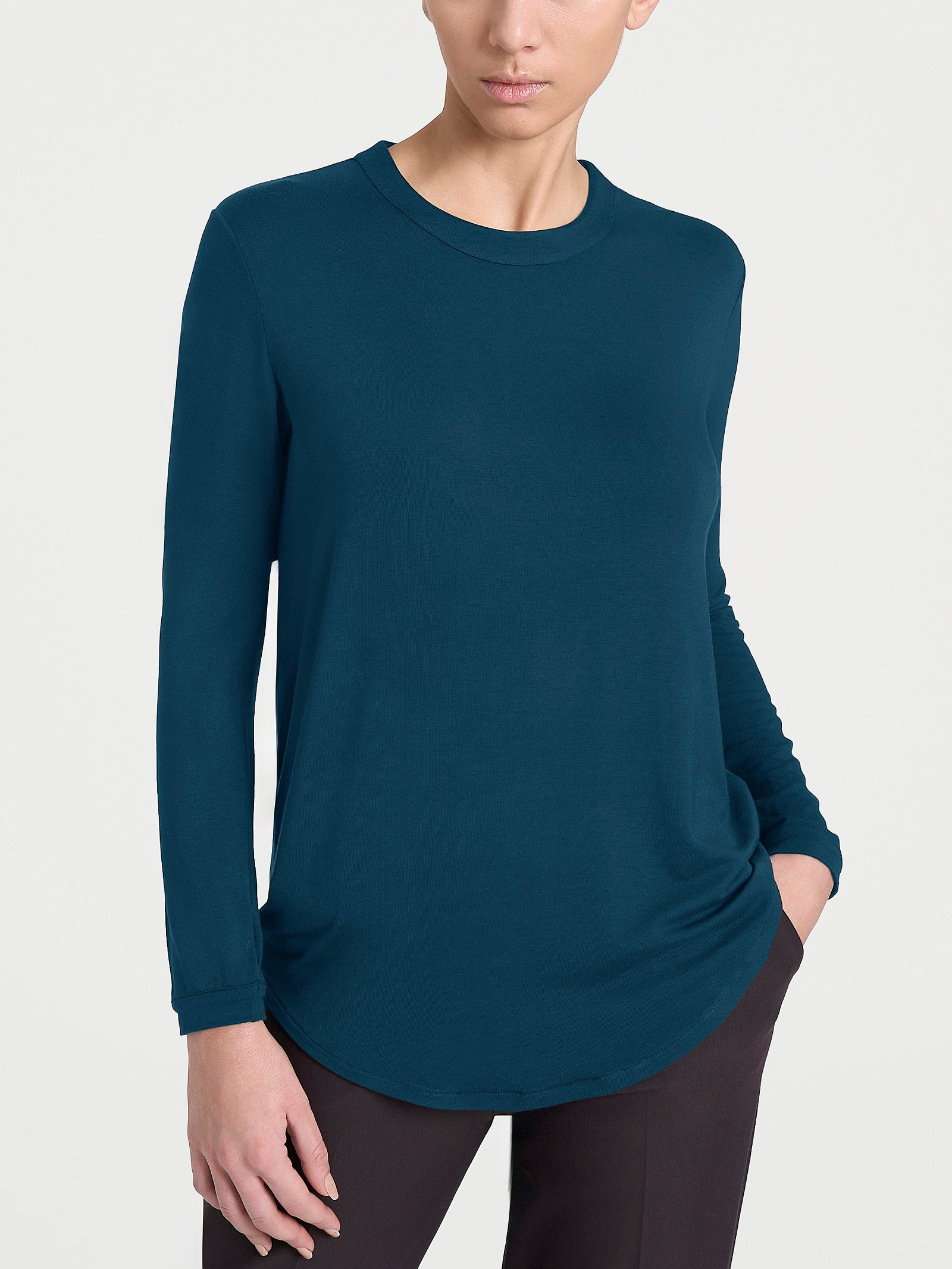 Maglietta a girocollo chiuso in Eco Viscosa Blu Donna - Ragno