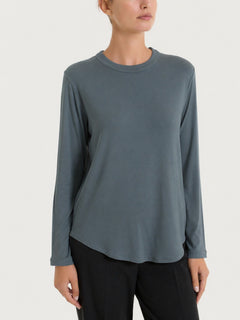 Damen-T-Shirt mit geschlossenem Rundhalsausschnitt aus Winter-Viskose-Stretch-Jersey in Grau – Ragno