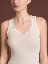 Lana Seta - Canottiera spalla larga in costina di lana e seta con pizzo Rossi Donna - Ragno