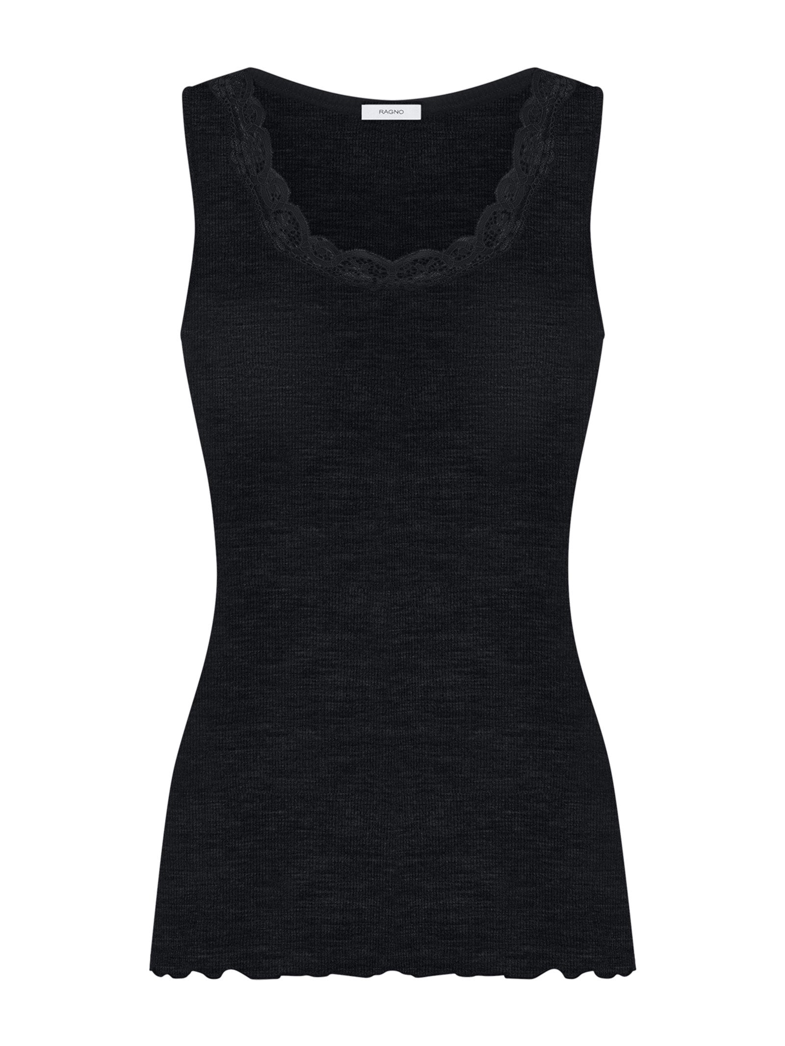 Lana Seta - Canottiera spalla larga in costina di lana e seta con pizzo Neri Donna - Ragno