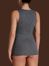 Lana Seta - Canottiera spalla larga in costina di lana e seta con pizzo Neri Donna - Ragno