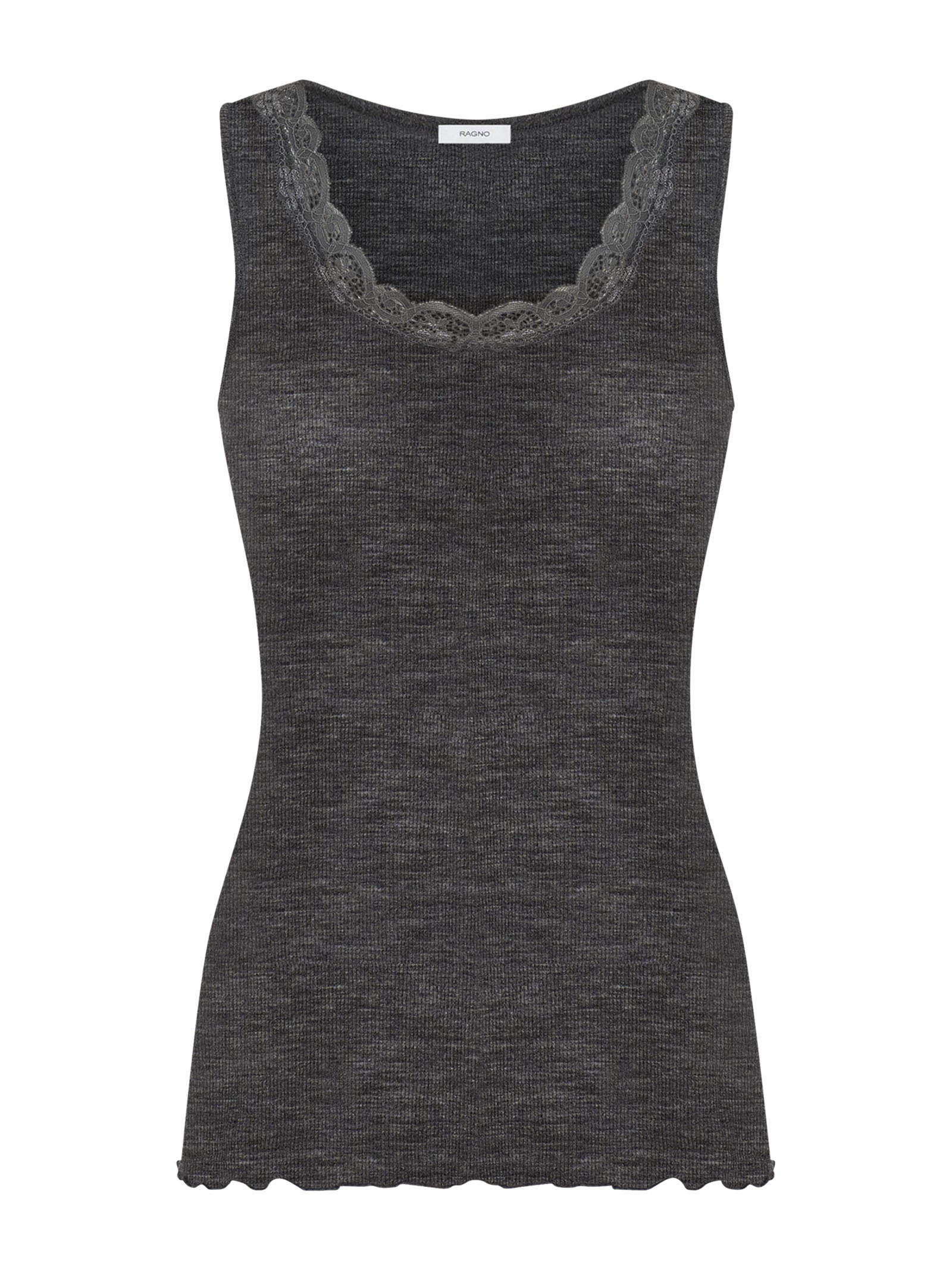 Lana Seta - Canottiera spalla larga in costina di lana e seta con pizzo Neri Donna - Ragno