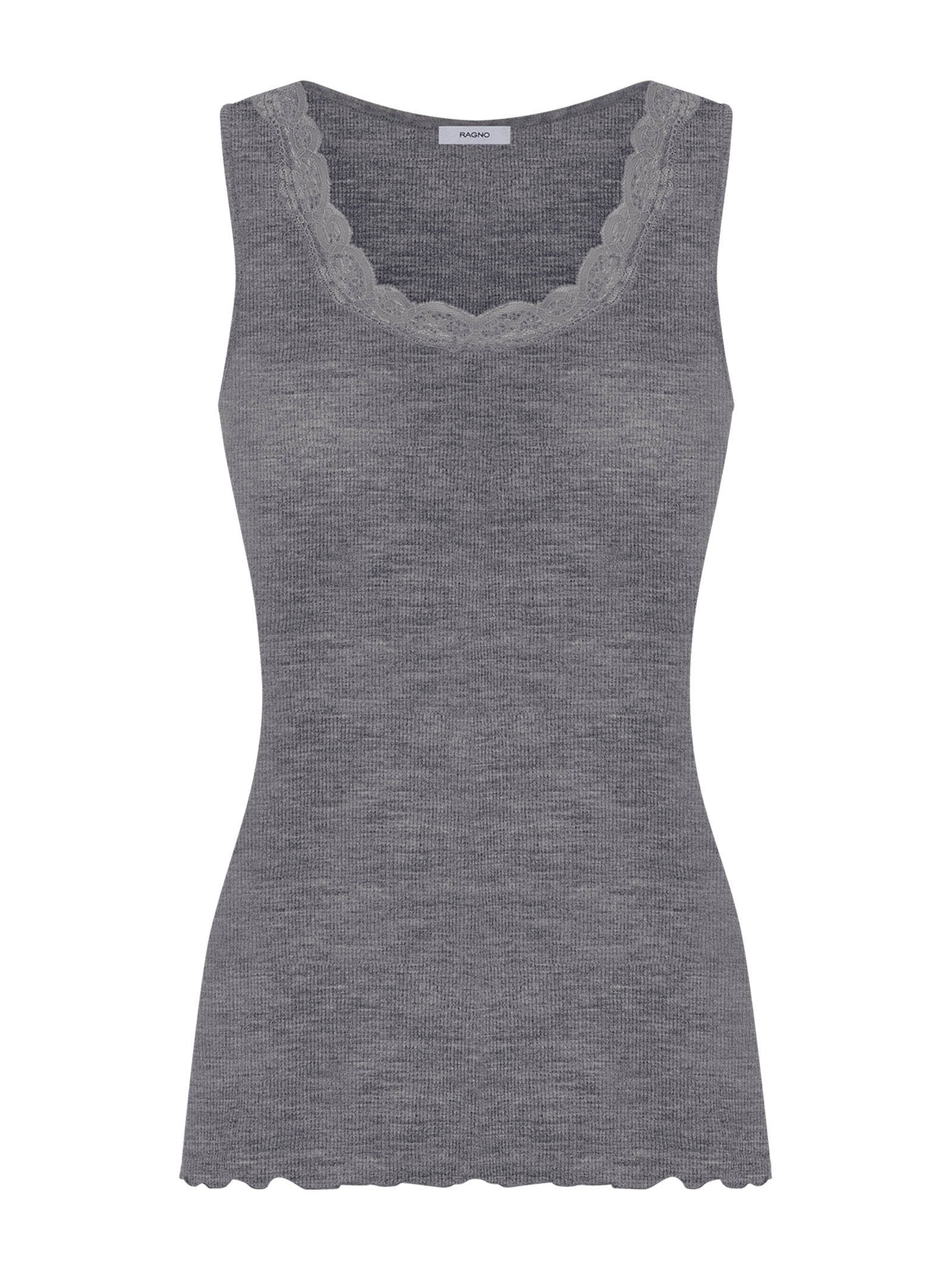 Lana Seta - Canottiera spalla larga in costina di lana e seta con pizzo Neri Donna - Ragno