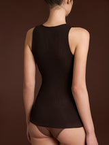 Lana Seta - Canottiera spalla larga in costina di lana e seta con pizzo Marroni Donna - Ragno