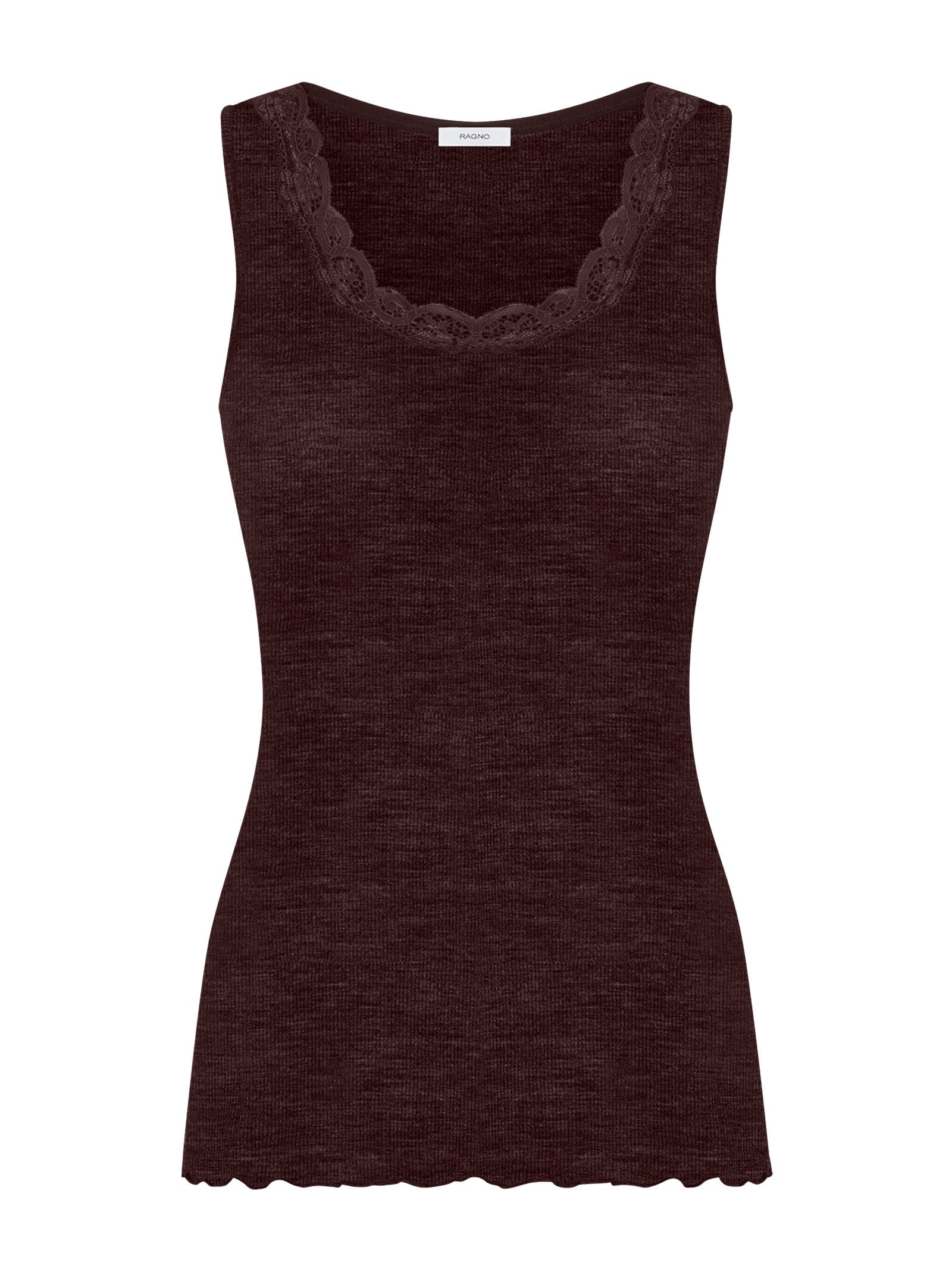 Lana Seta - Canottiera spalla larga in costina di lana e seta con pizzo Marroni Donna - Ragno
