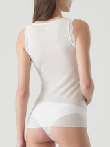 Merino Seta - Canottiera scollo a V in lana e seta con pizzo Neri Donna - Ragno