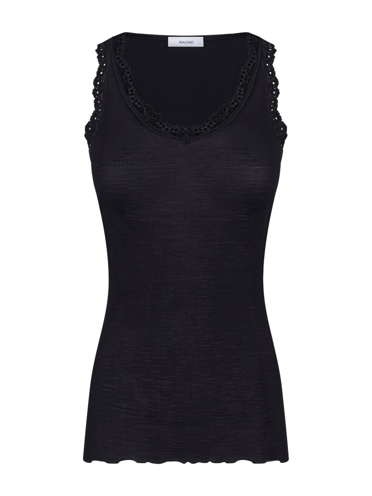 Merino Seta - Canottiera scollo a V in lana e seta con pizzo Neri Donna - Ragno