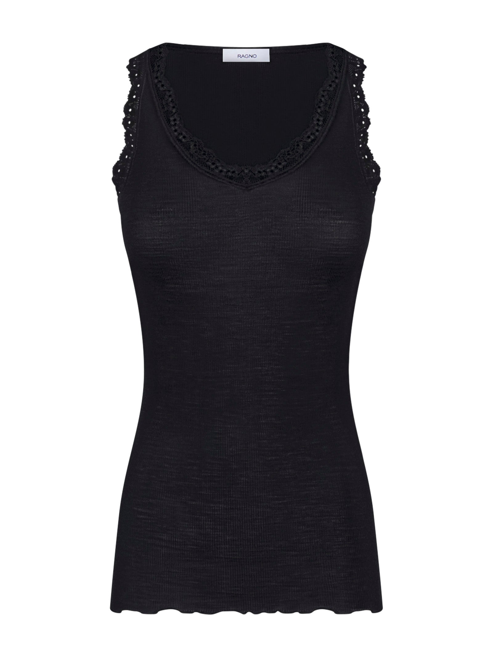 Merino Seta - Canottiera scollo a V in lana e seta con pizzo Neri Donna - Ragno
