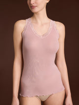 Merino Seta - Canottiera scollo a V in lana e seta con pizzo Rossi Donna - Ragno