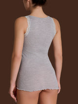 Merino Seta - Canottiera scollo a V in lana e seta con pizzo Neri Donna - Ragno