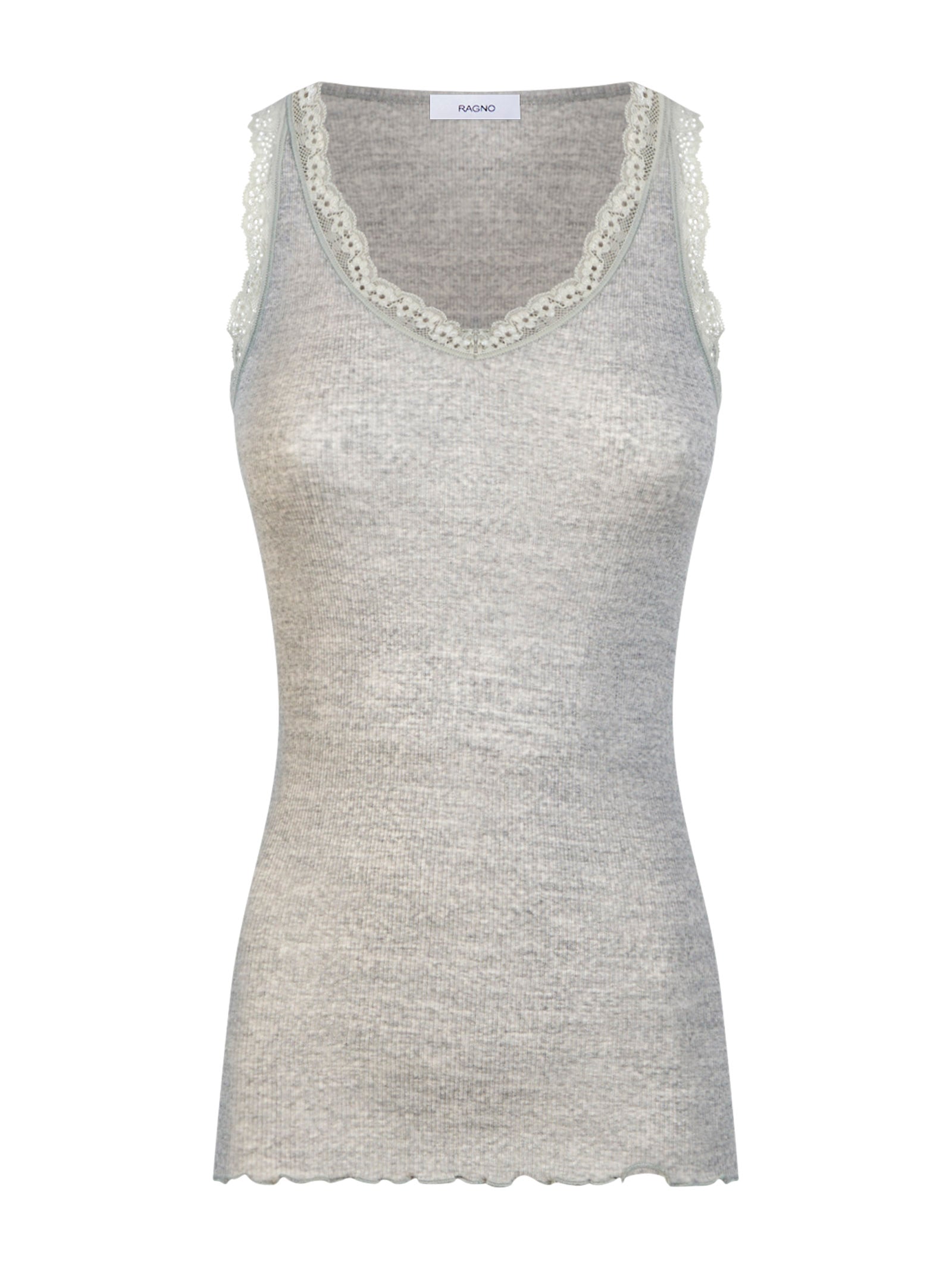 Merino Seta - Canottiera scollo a V in lana e seta con pizzo Neri Donna - Ragno