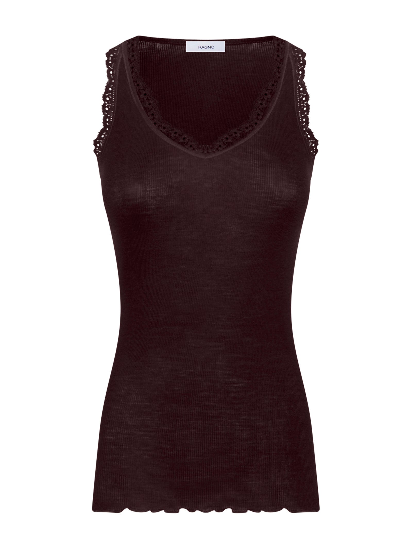 Merino Seta - Canottiera scollo a V in lana e seta con pizzo Marroni Donna - Ragno