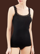 Lana Seta - Canottiera spalla stretta in costina di lana e seta con pizzo Neri Donna - Ragno