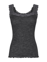 Lana Seta - Canottiera spalla stretta in costina di lana e seta con pizzo Neri Donna - Ragno
