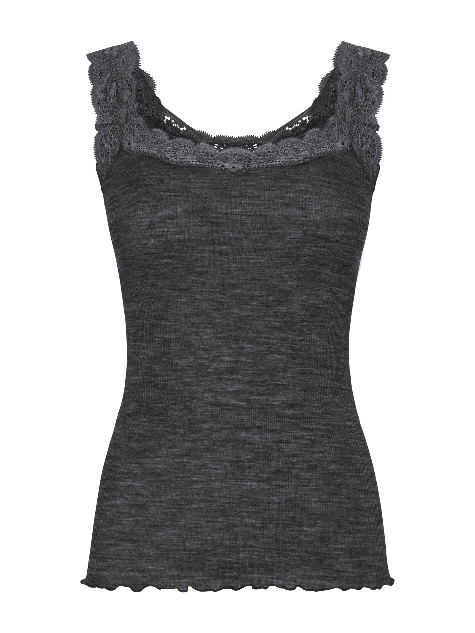 Lana Seta - Canottiera spalla stretta in costina di lana e seta con pizzo Neri Donna - Ragno