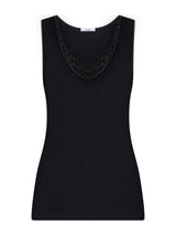 Lana Seta - Canottiera spalla larga in lana e seta con macramè Neri Donna - Ragno