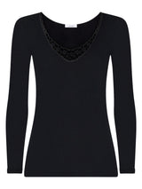 Lana Seta - Maglietta a manica lunga in lana e seta con macramè Neri Donna - Ragno
