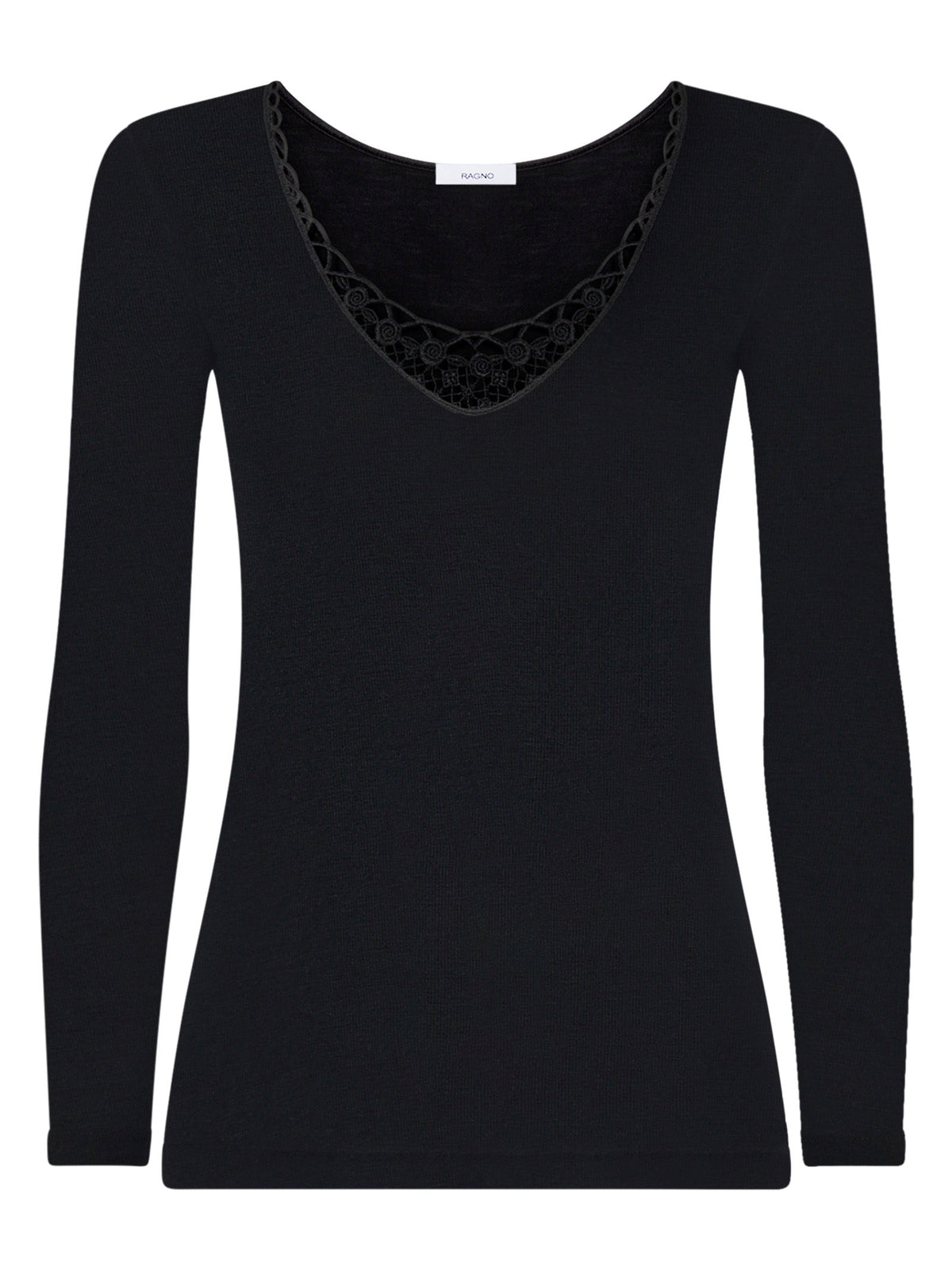 Lana Seta - Maglietta a manica lunga in lana e seta con macramè Neri Donna - Ragno