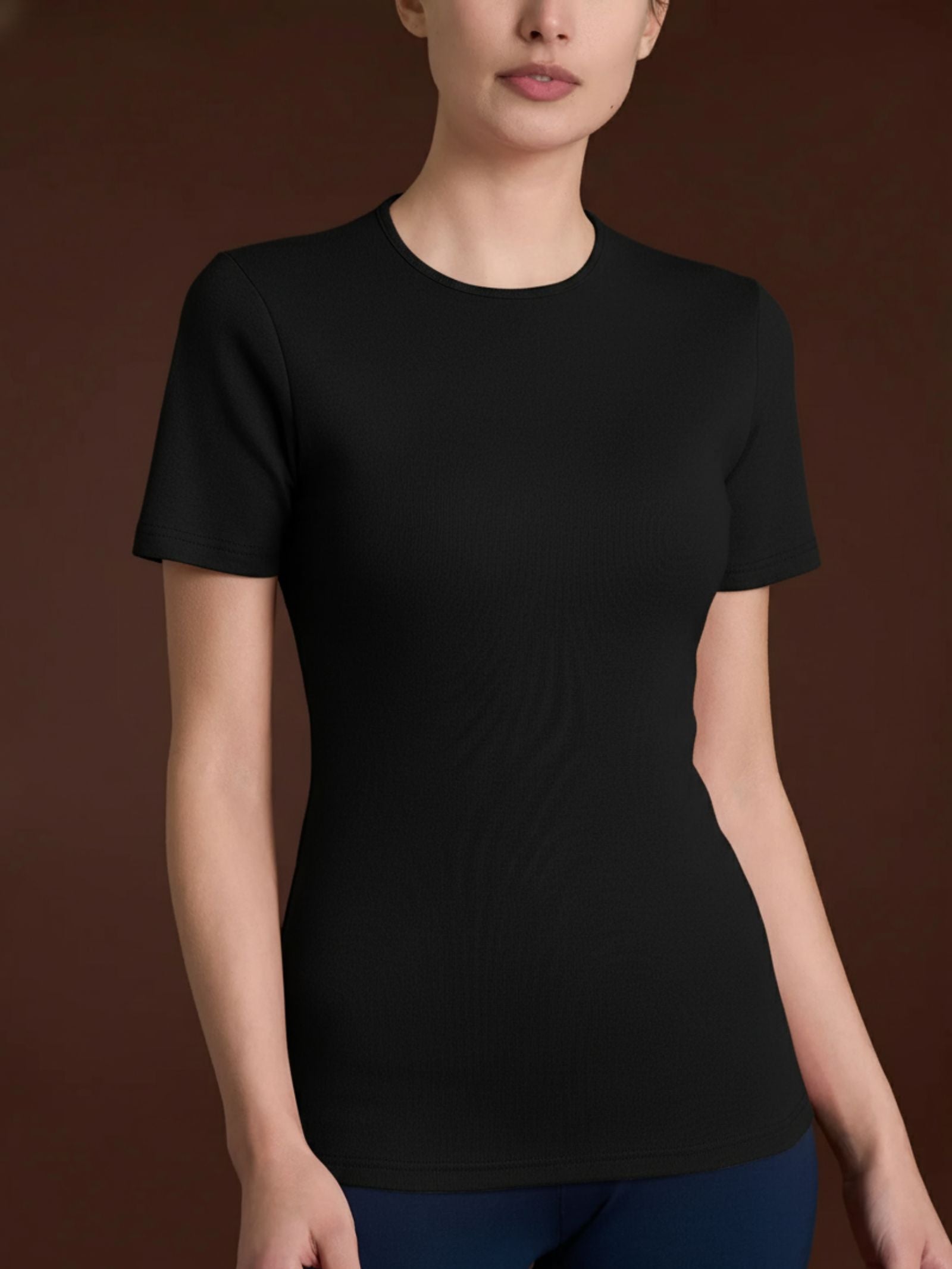 Nero Women's Thermo Cotton Closed Crew-neck T-Shirt - Ragno