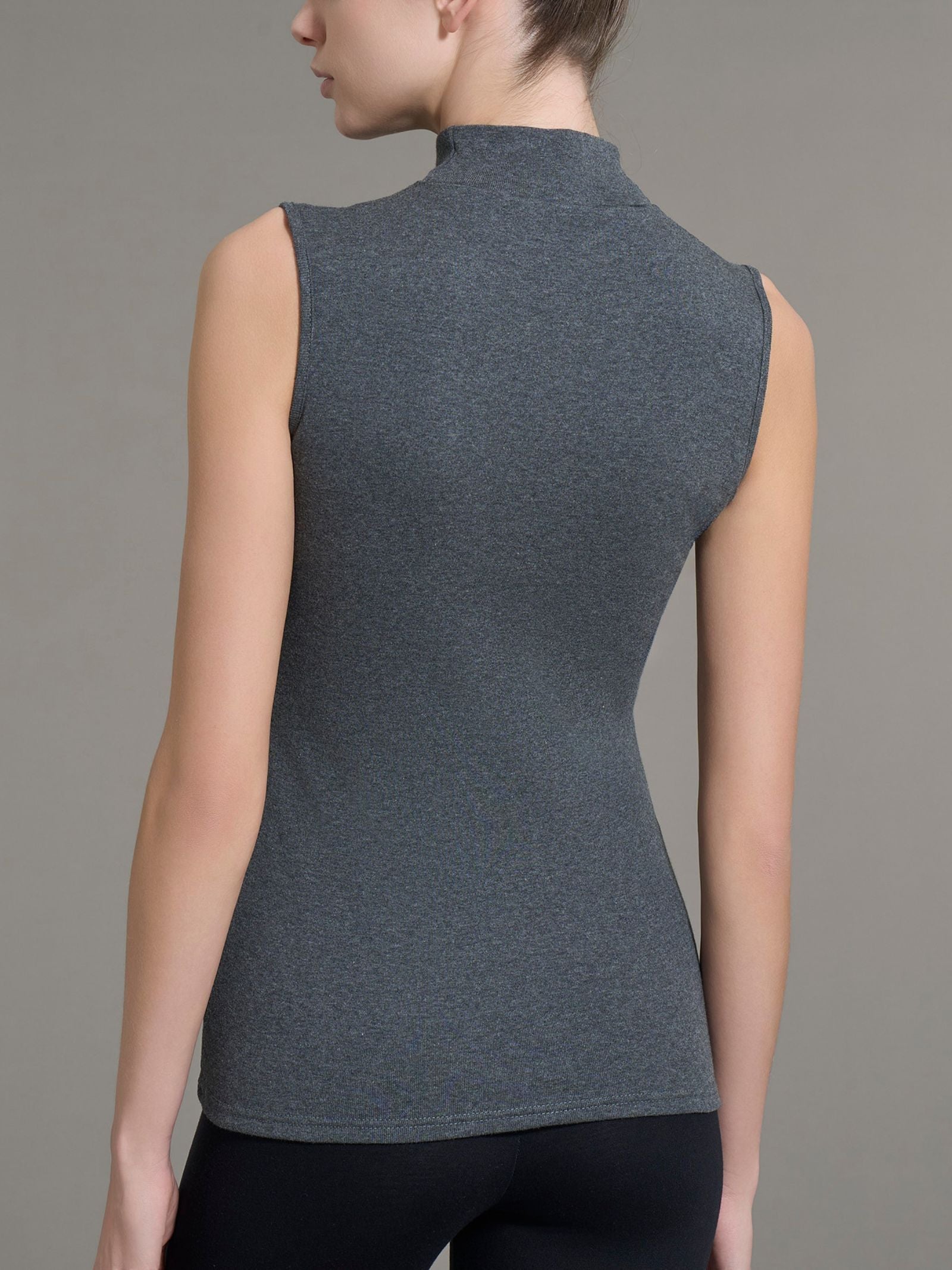 Lupetto Donna Smanicato A Collo Alto Irevial - Canottiera Elasticizzata In Rayon, Grigio Chiaro M