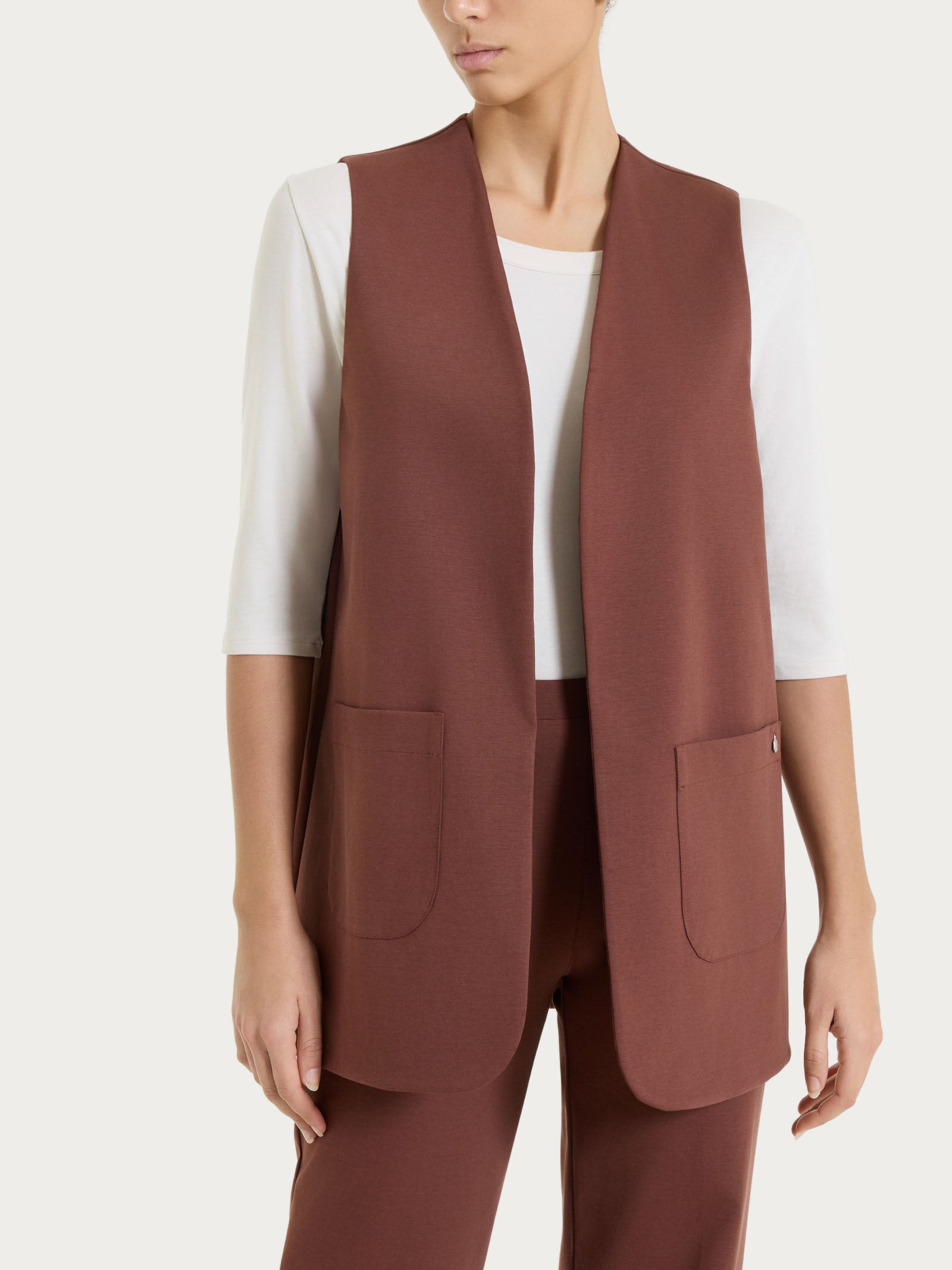 Open Waistcoat in Compact Light Brown Women's - Ragno