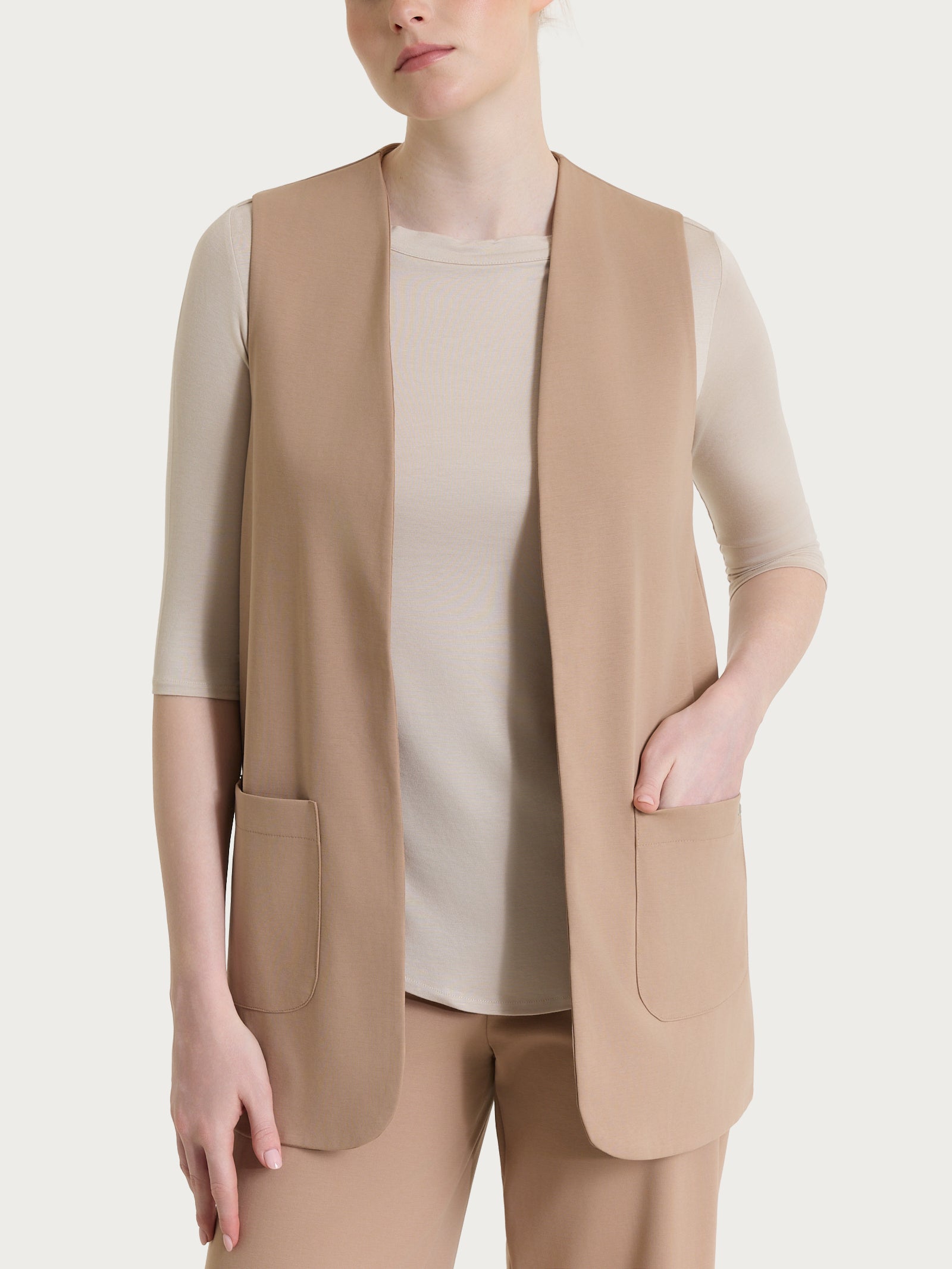 Gilet aperto in Compact Light Marroni Donna - Ragno