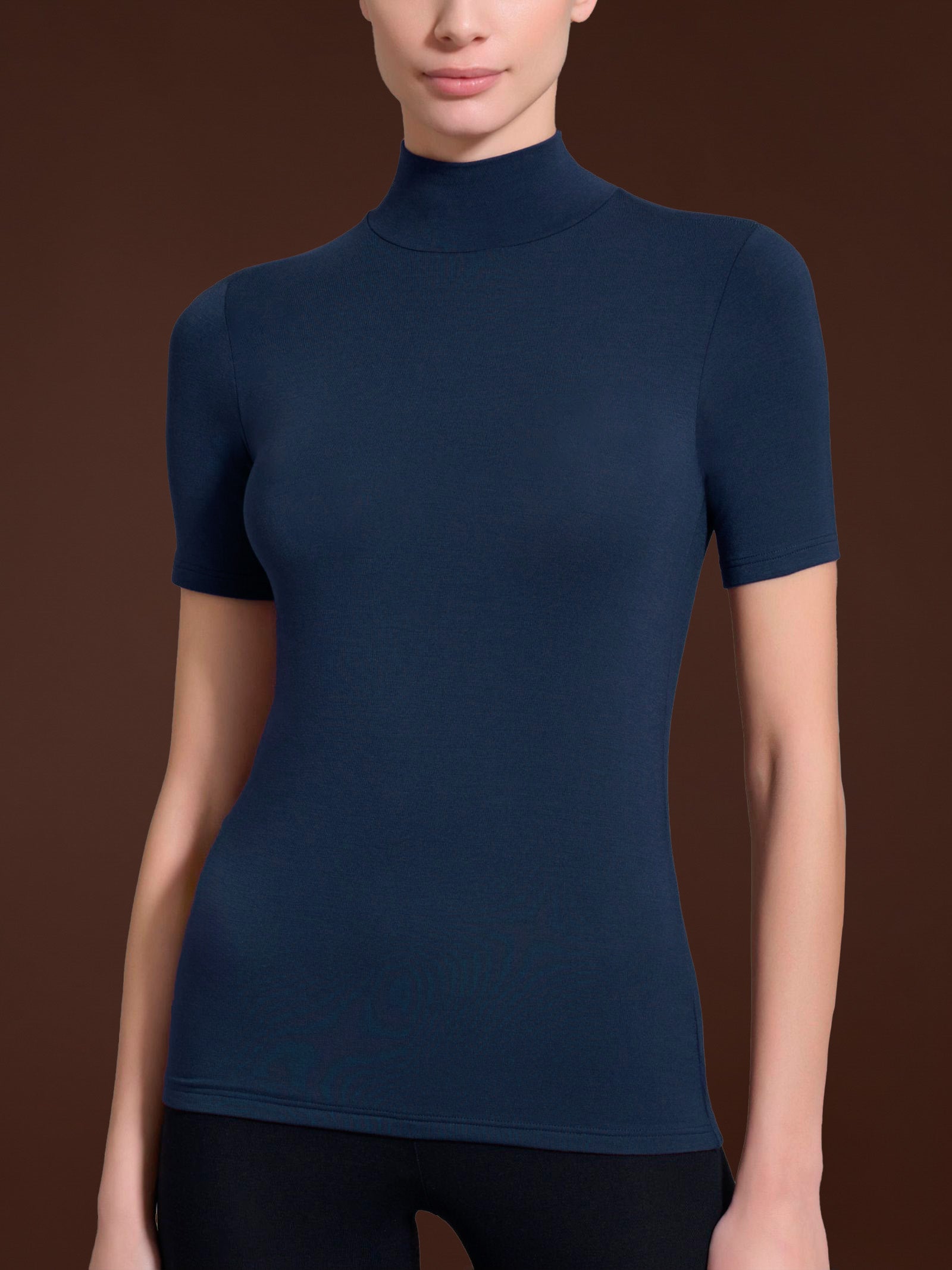 Maglietta collo alto in Eco Viscosa Blu Donna - Ragno