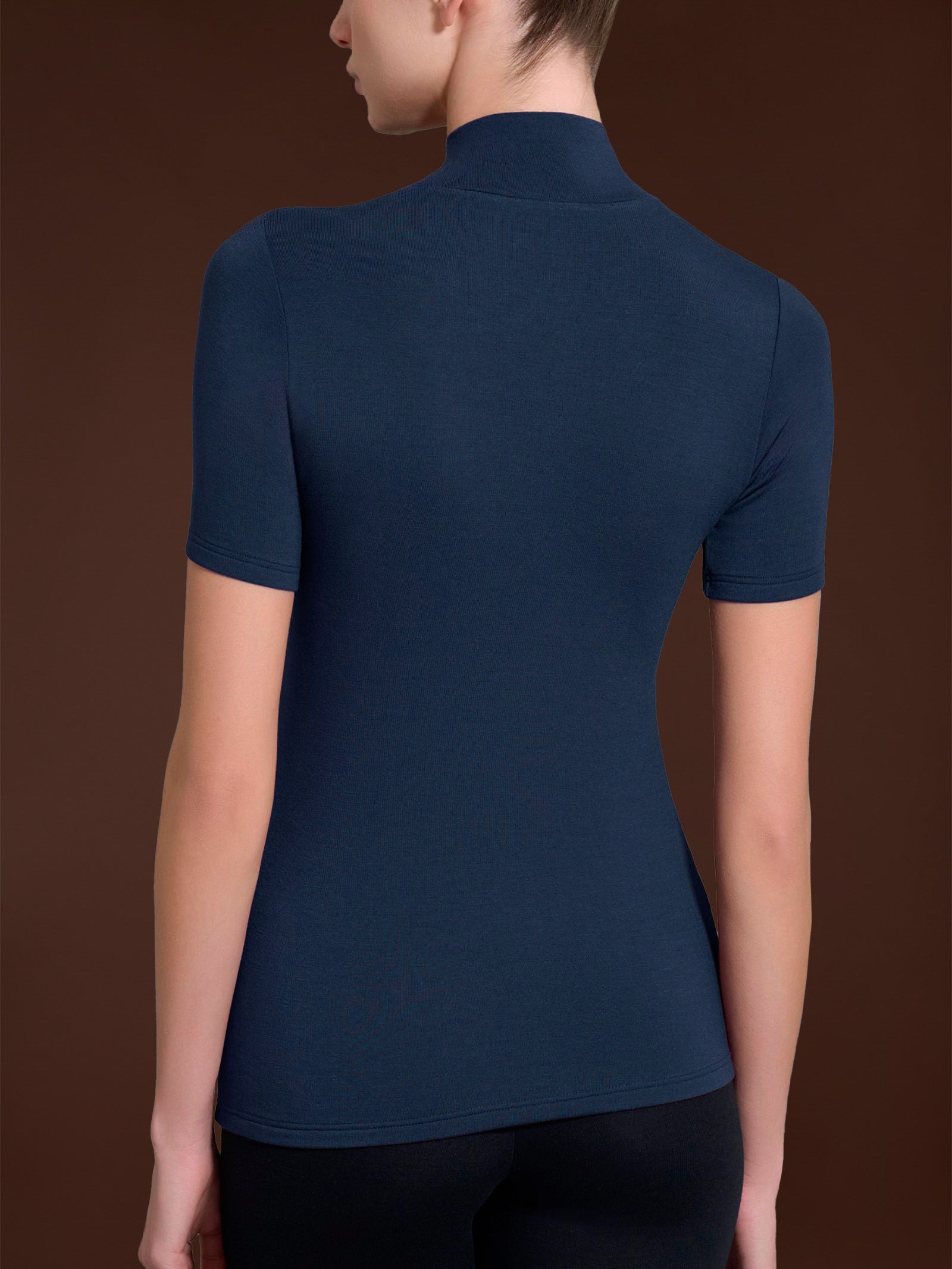 Maglietta collo alto in Eco Viscosa Blu Donna - Ragno